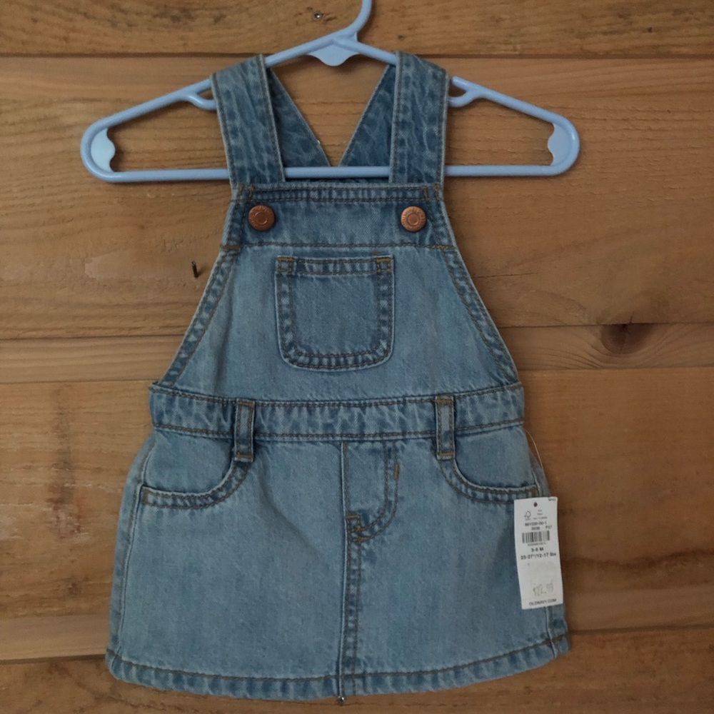 Old Navy light Wash denim romper skirt overalls size 3/6 Months NWT